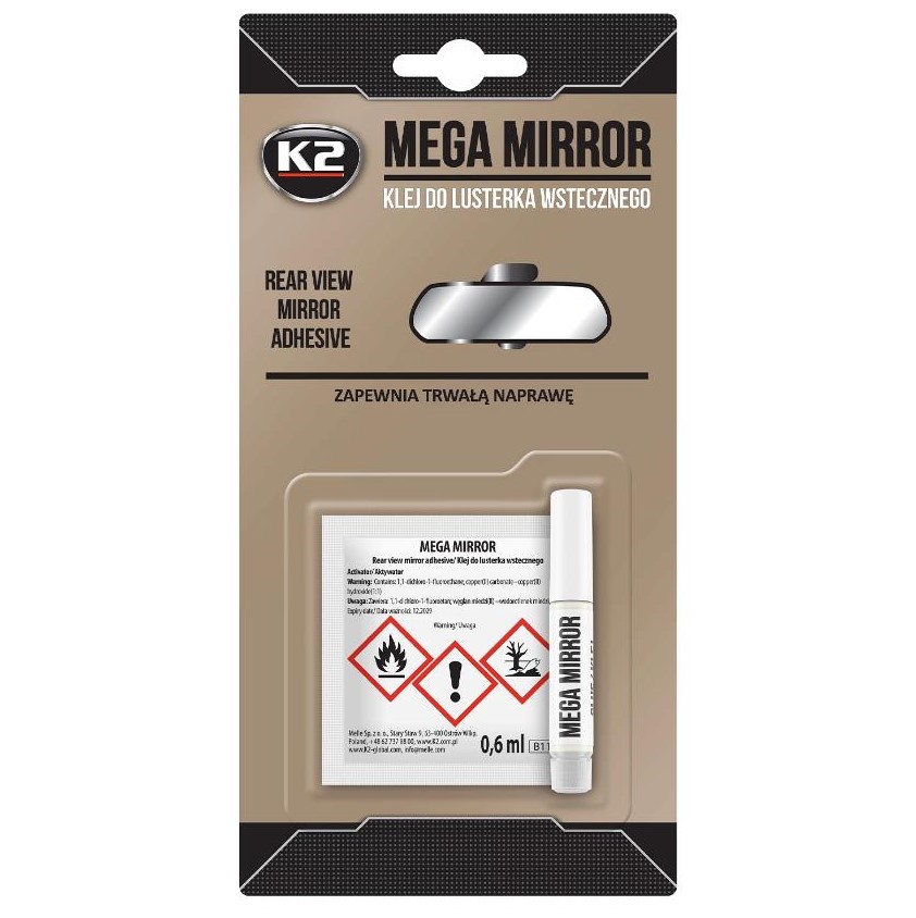 Клей для скла та дзеркал K2 Mega Mirror з активатором прозорий 0,6 мл + 0,5 мл 