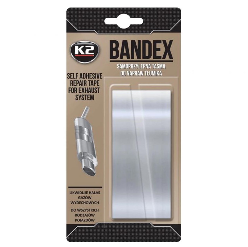 Лента клейкая высокотемпературная для ремонта выхлопной системы K2 Bandex серебристая 100 см х 5 см 