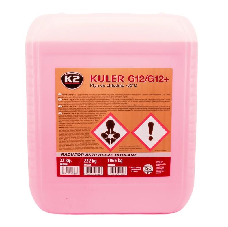 Рідина охолоджуюча K2 Kuler Long Life -35 °C G12 червона 22 кг 