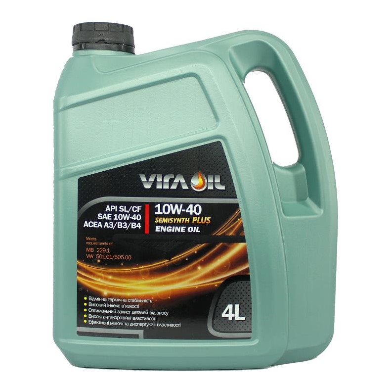 Олива моторна Vira Semisynthetic Plus SL/CF A3/B3/B4 10W-40 VW 501.01/505.00 MB 229.1 4 л  