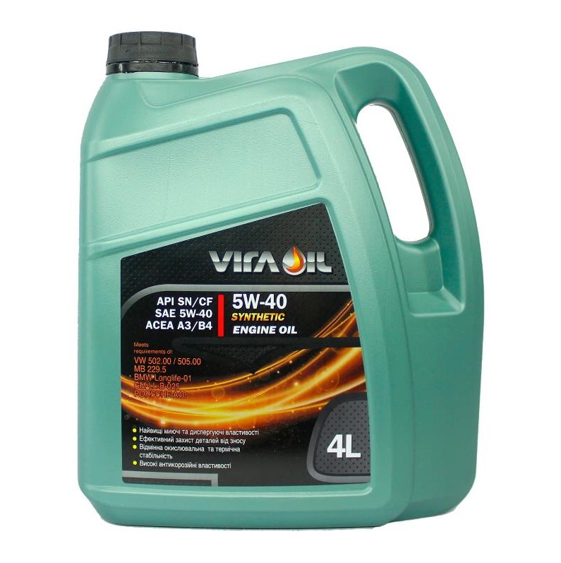 Олива моторна Vira Synthetic SN/CF A3/B4 5W-40 VW 502.00/505.00 MB229.5 BMW Longlife-01 4 л  