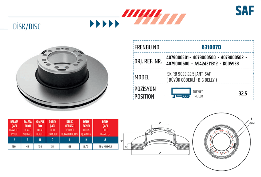 Диск тормозной задний SAF SKRB 10022 K/SKRB 9022