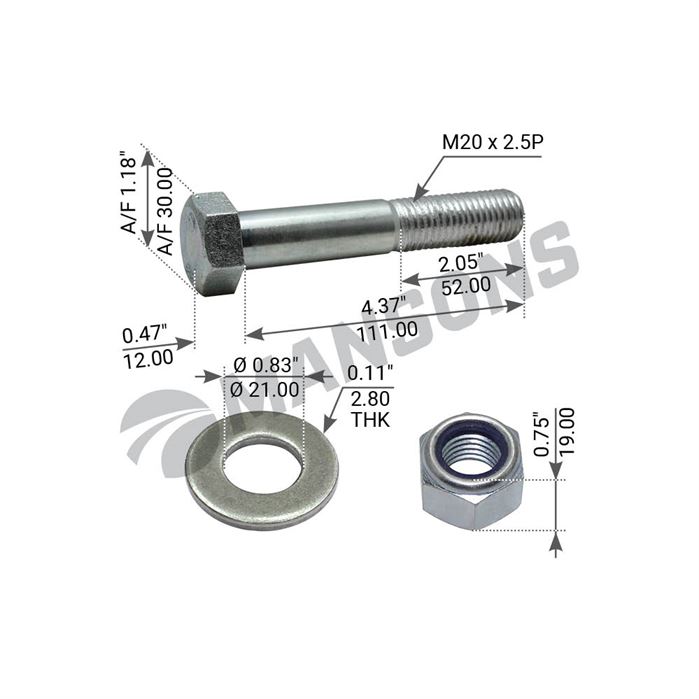 Болт M20x2,5x111 SAF с гайкой