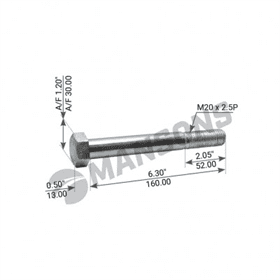 Болт М20х2,5х160 DIN 931/G 8.8