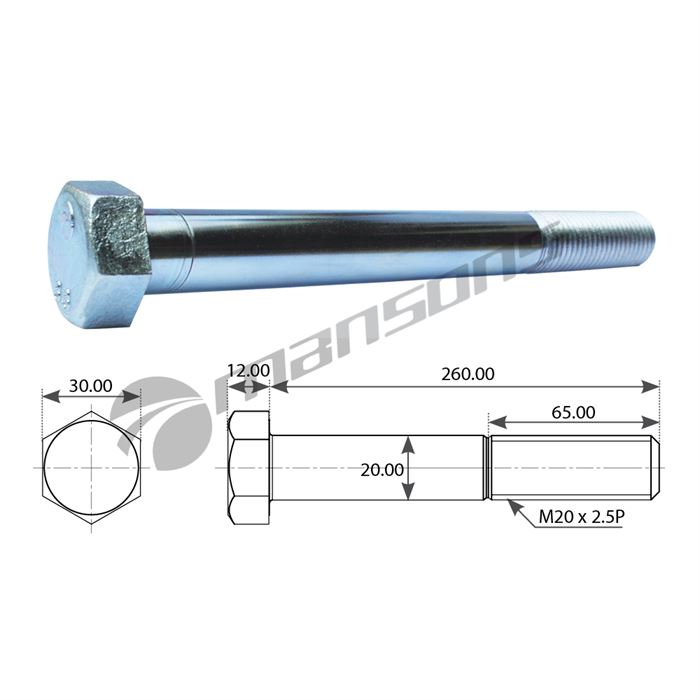 Болт М20х2,5х260 DIN 931/G 8.8