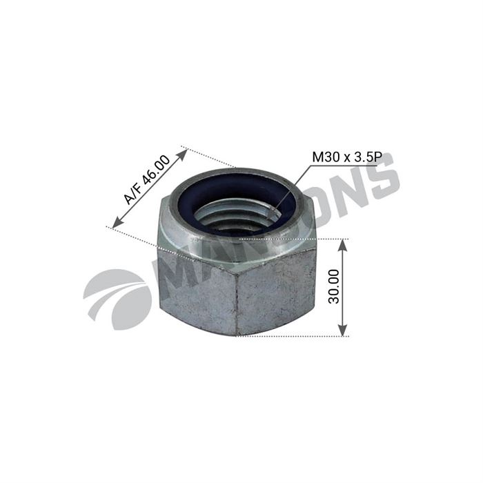 Гайка М30х3,5 (SW46, H=30) болта рессоры (самоконтр. пластик.)
