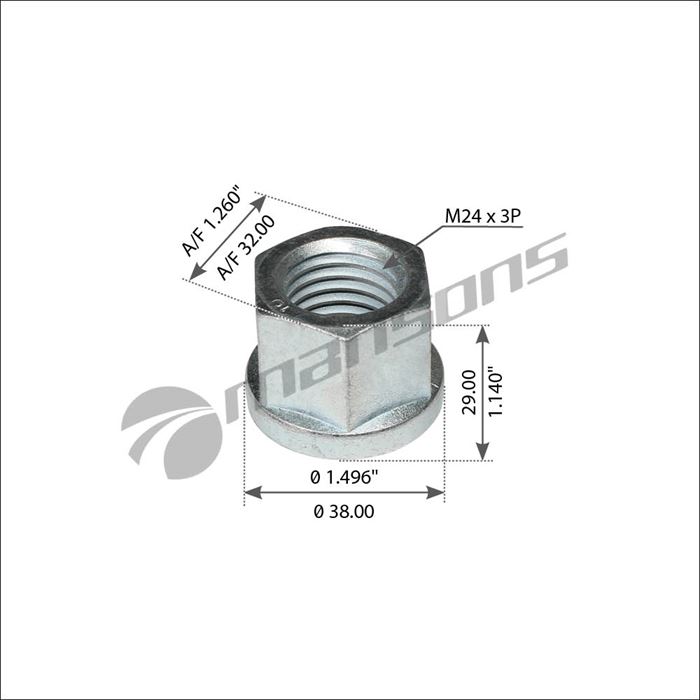 Гайка М24х3 (SW32, H=29) ресори Volvo, Renault (з фланцем)