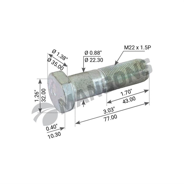 Шпилька колісна SAF М22х1,5/77 SKRB 9019/9022
