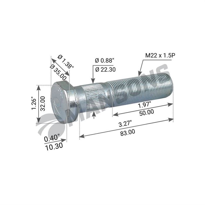 Шпилька колесная М22х1,5/83 SAF RSM 9042/SKRS