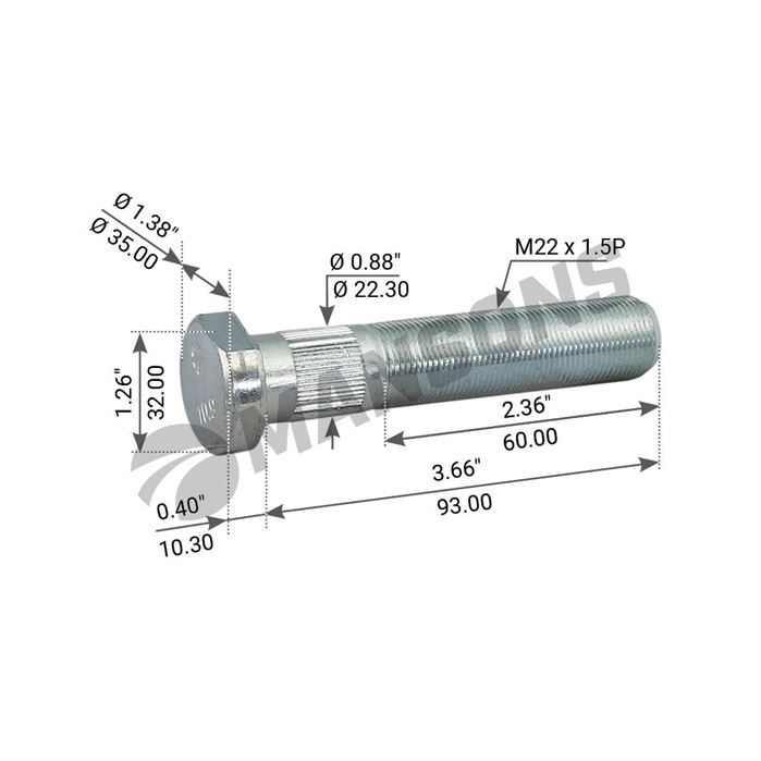 Шпилька колесная М22х1,5/93 SAF SKRZ 9019/9022