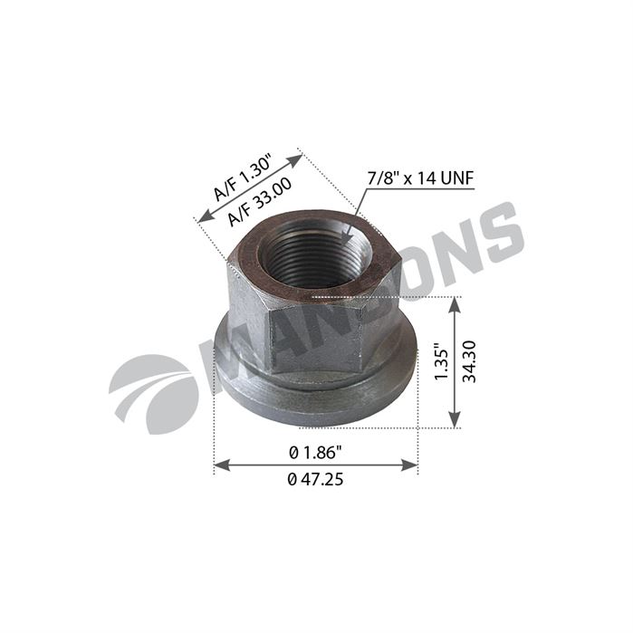 Гайка колісна 7/8"-14UNF (SW33, H=34,3) Volvo F12, FH12
