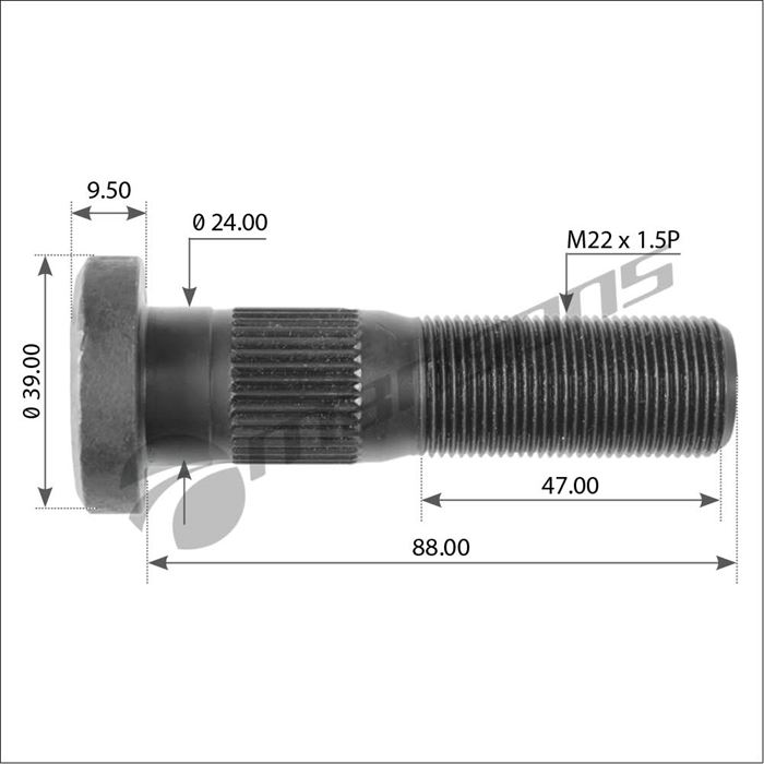 Шпилька колісна М22х1,5/88 ROR ТМ