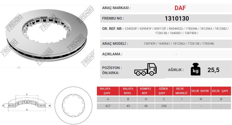 Диск тормозной DAF d 432x45x10 под клинья без рмк