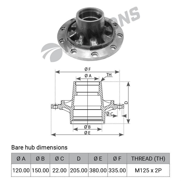Ступица колеса BPW 10-12т, SN 42,  HS/HZ (без подшипников)