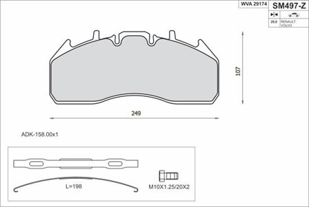 Колодки гальмівні 29174/29204/29219/29218 MERITOR Elsa225-3