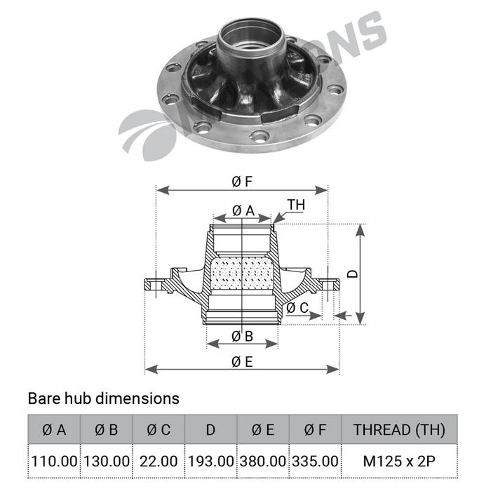 Ступиця колеса BPW ECO 6,5-9т (без підшипників) 